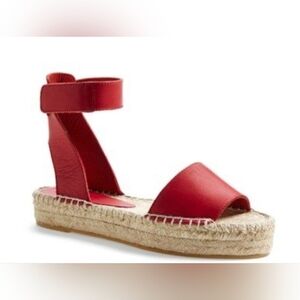 Ladies Vince Edie Leather Espadrille Sandals Red Ankle Grip Size 8 Summer City